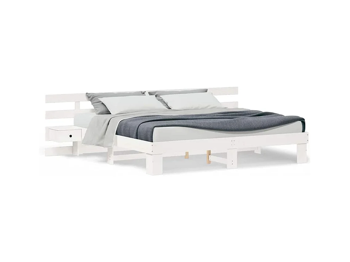 Cadre de lit avec tiroir Blanc 200 x 200 cm bois
