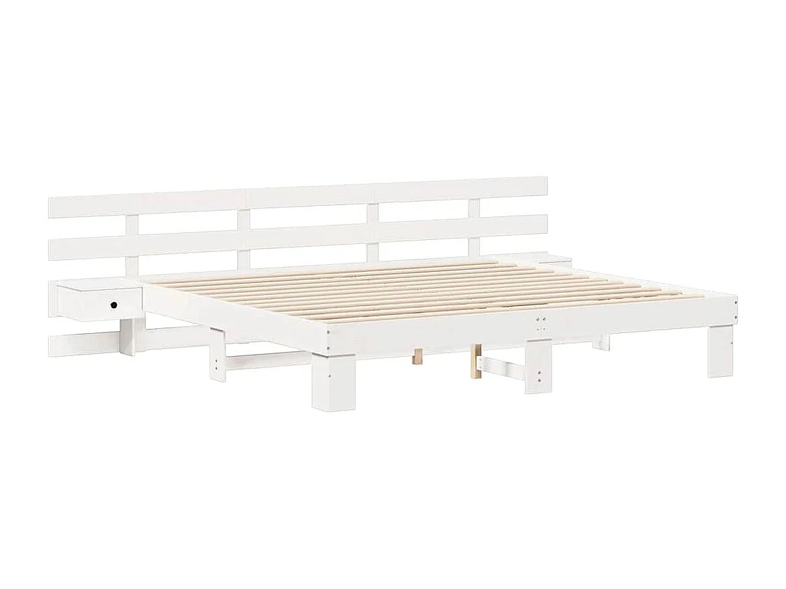 Cadre de lit avec tiroir Blanc 200 x 200 cm bois