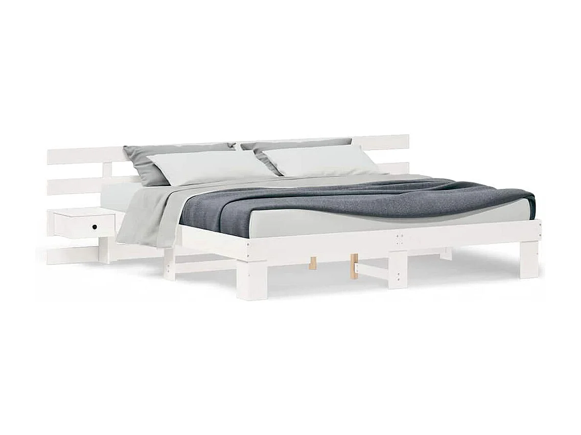 Cadre de lit avec tiroir Blanc 200 x 200 cm bois