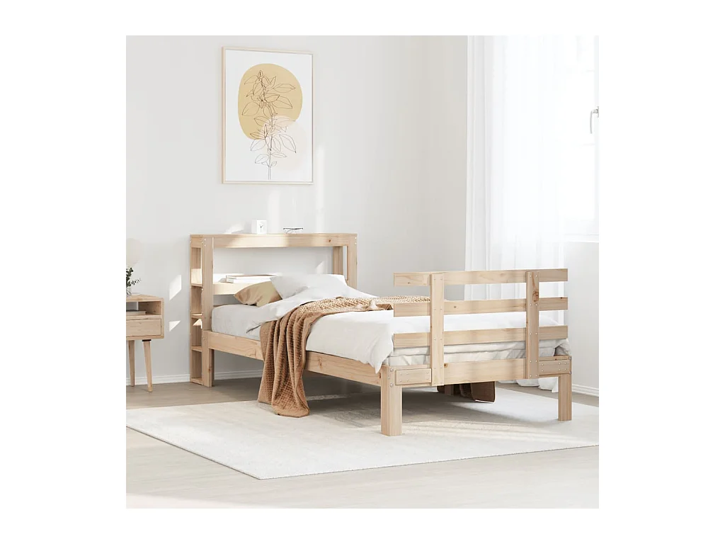Bedframe met hoofdbord massief grenenhout 75x190 cm