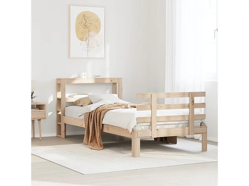 Estructura de cama con cabecero madera maciza pino 75x190 cm