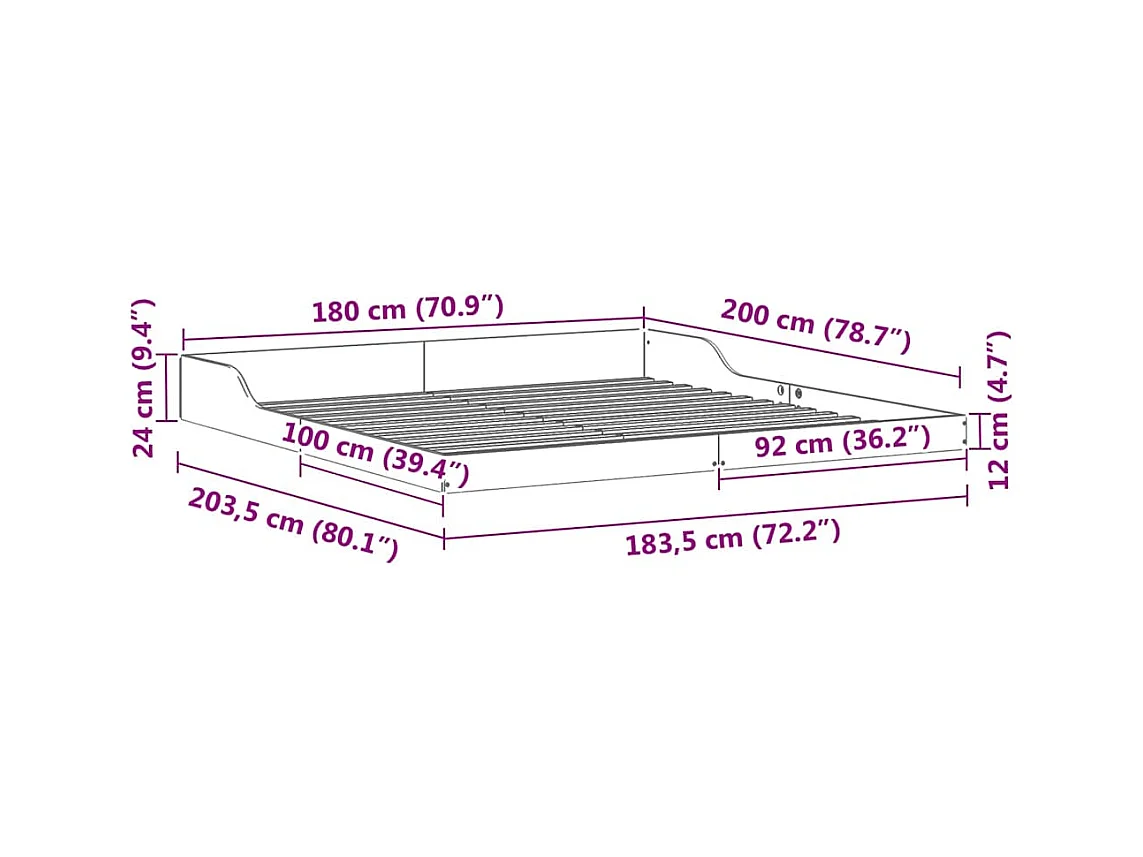 Cadre de lit Blanc 180 x 200 cm Bois massif en pin