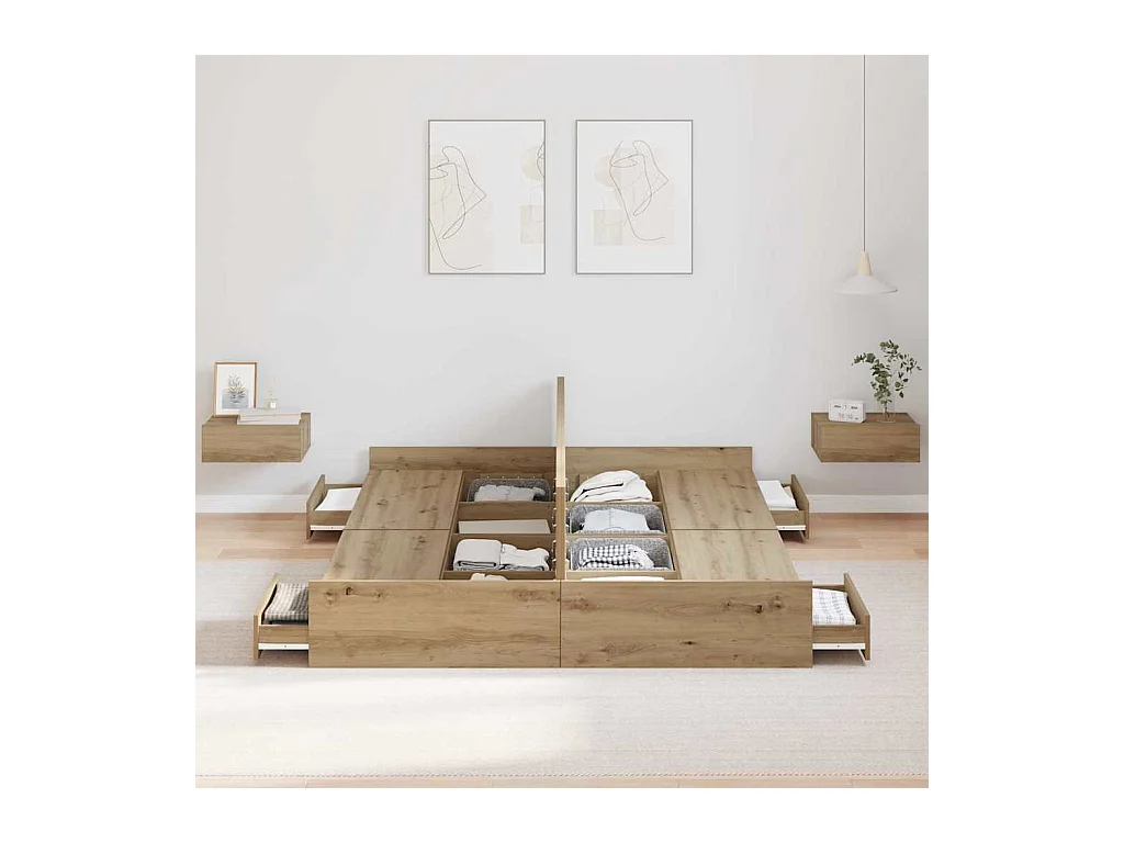 Cadre de lit avec rangement chêne artisanal 160 x 200 cm