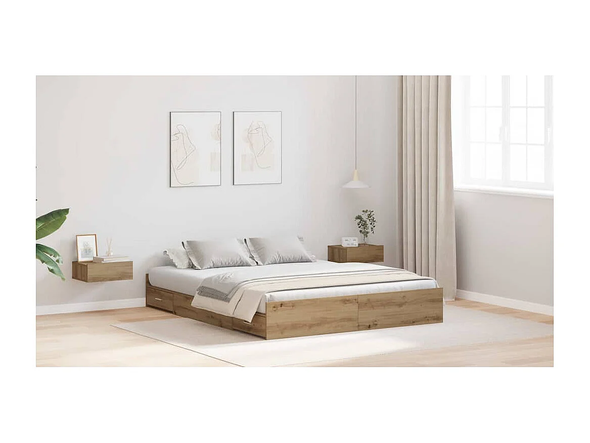 Cama con almacenamiento con cabecera Roble artisan 160 x 200 cm