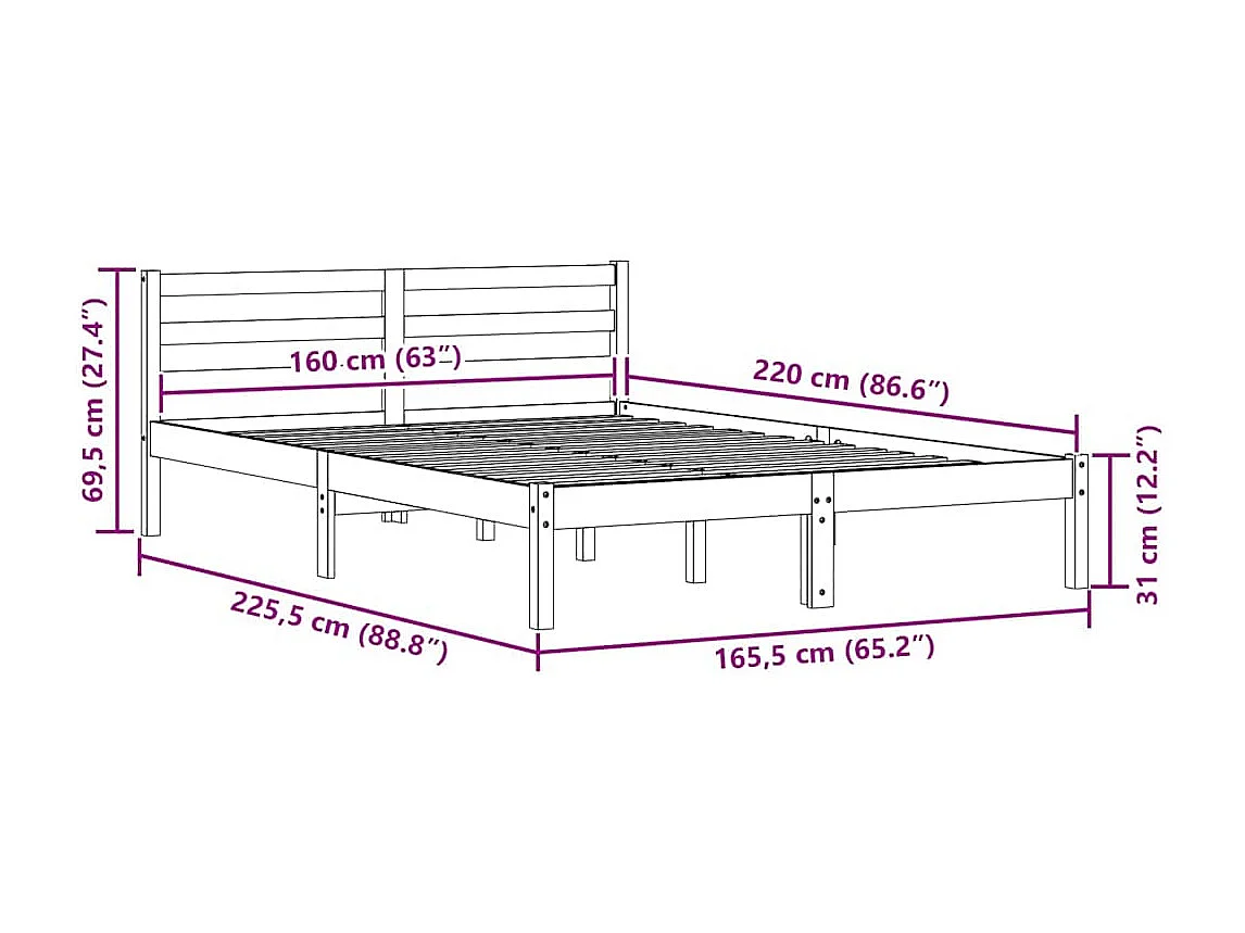 Cadre de lit Blanc 220 x 160 cm Bois massif en pin