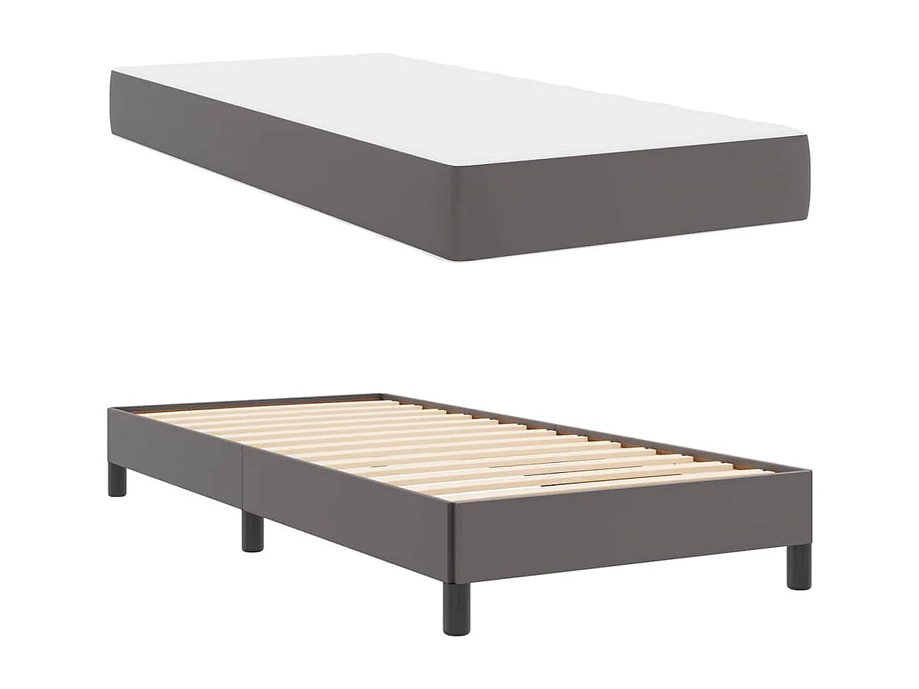 Cadre de lit avec matelas Gris 90 x 190 cm Faux cuir
