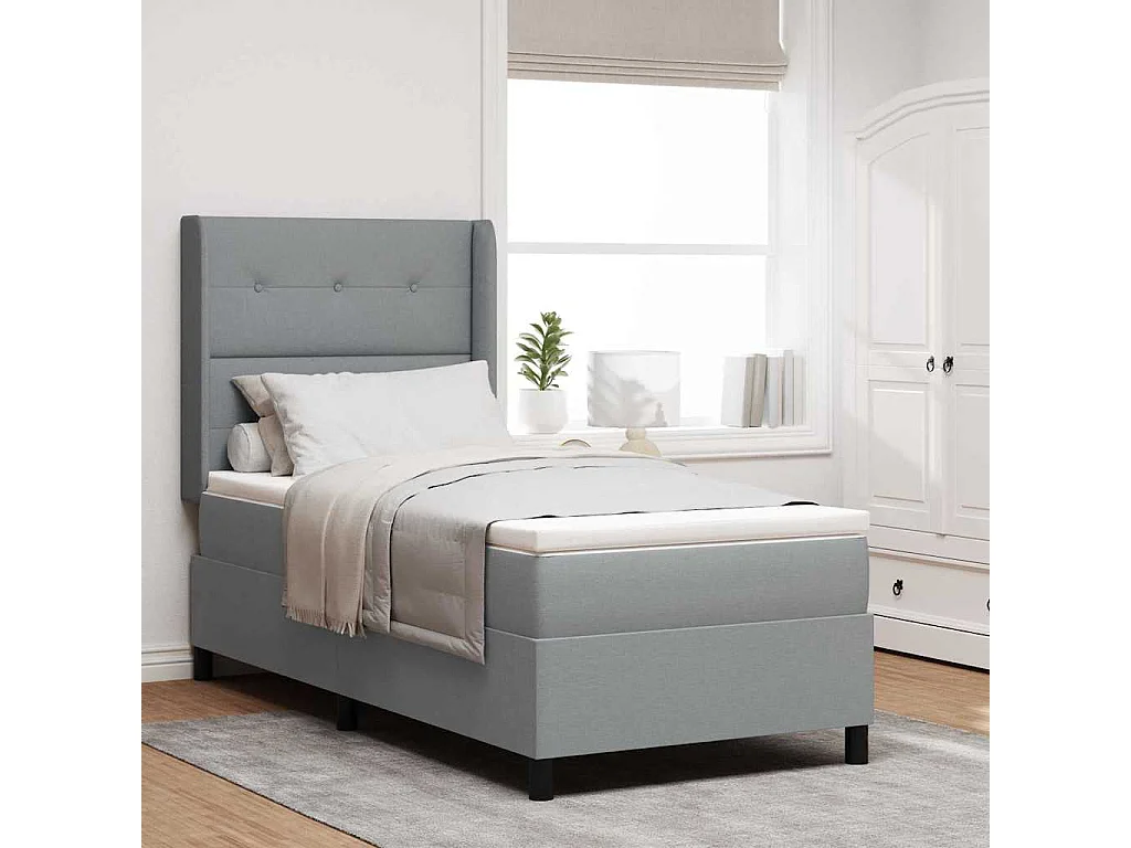 Cadre de lit avec matelas Gris clair 80 x 200 cm tissu