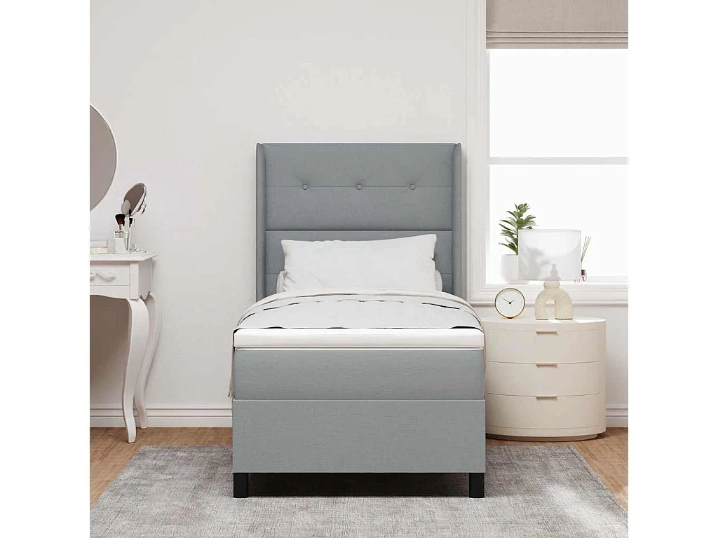 Cadre de lit avec matelas Gris clair 80 x 200 cm tissu