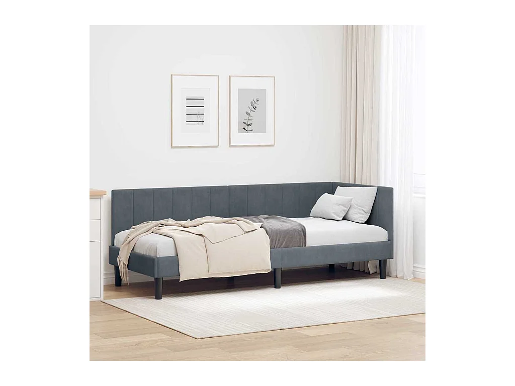 Cadre de lit d'angle Gris foncé 80 x 200 cm Velours