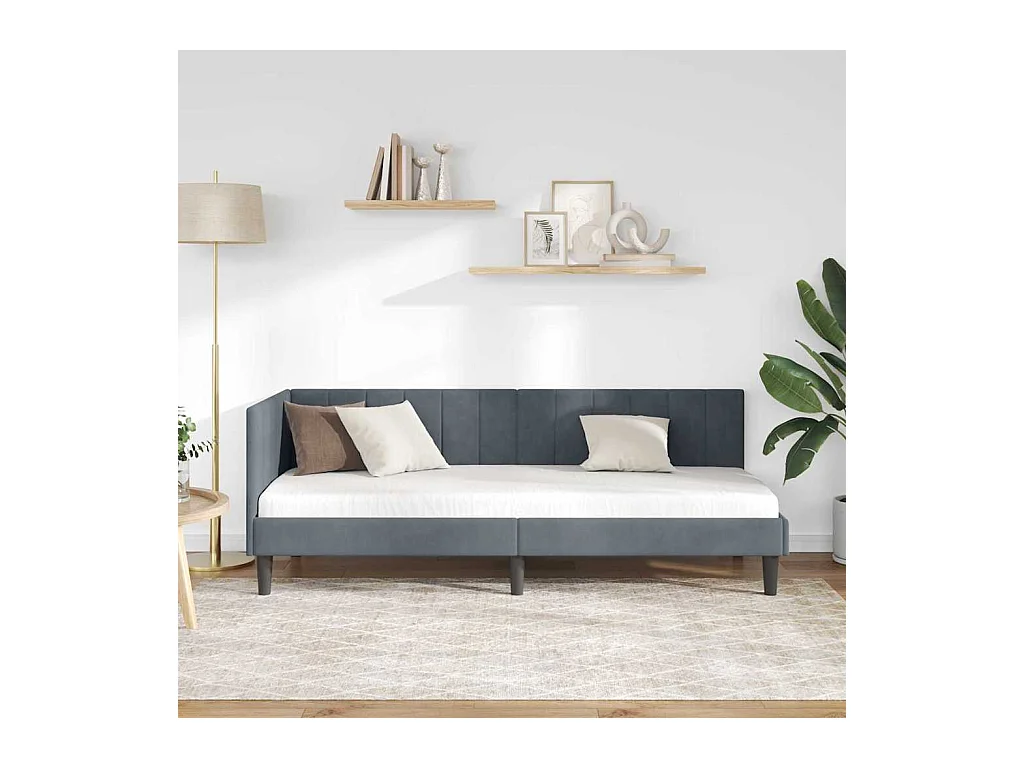 Cadre de lit d'angle Gris foncé 80 x 200 cm Velours