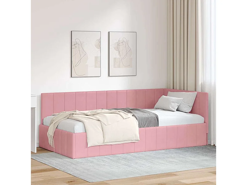 Estrutura de Cama de Canto Rosa 100 x 200 cm Veludo
