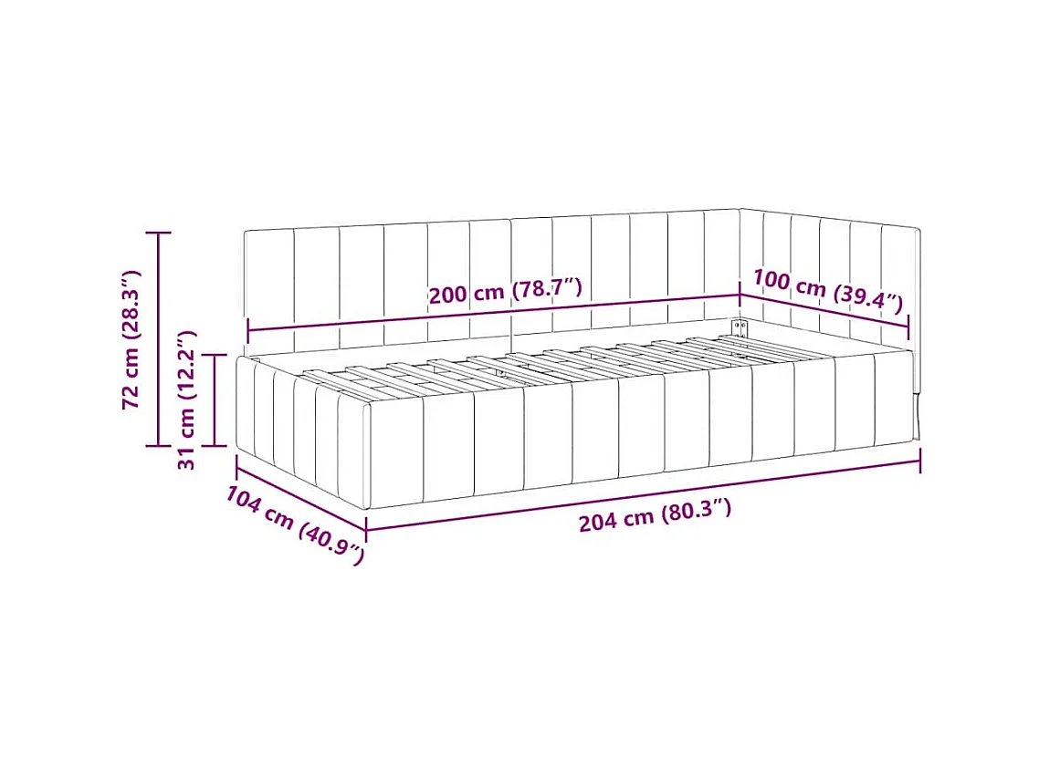Estrutura de Cama de Canto Rosa 100 x 200 cm Veludo