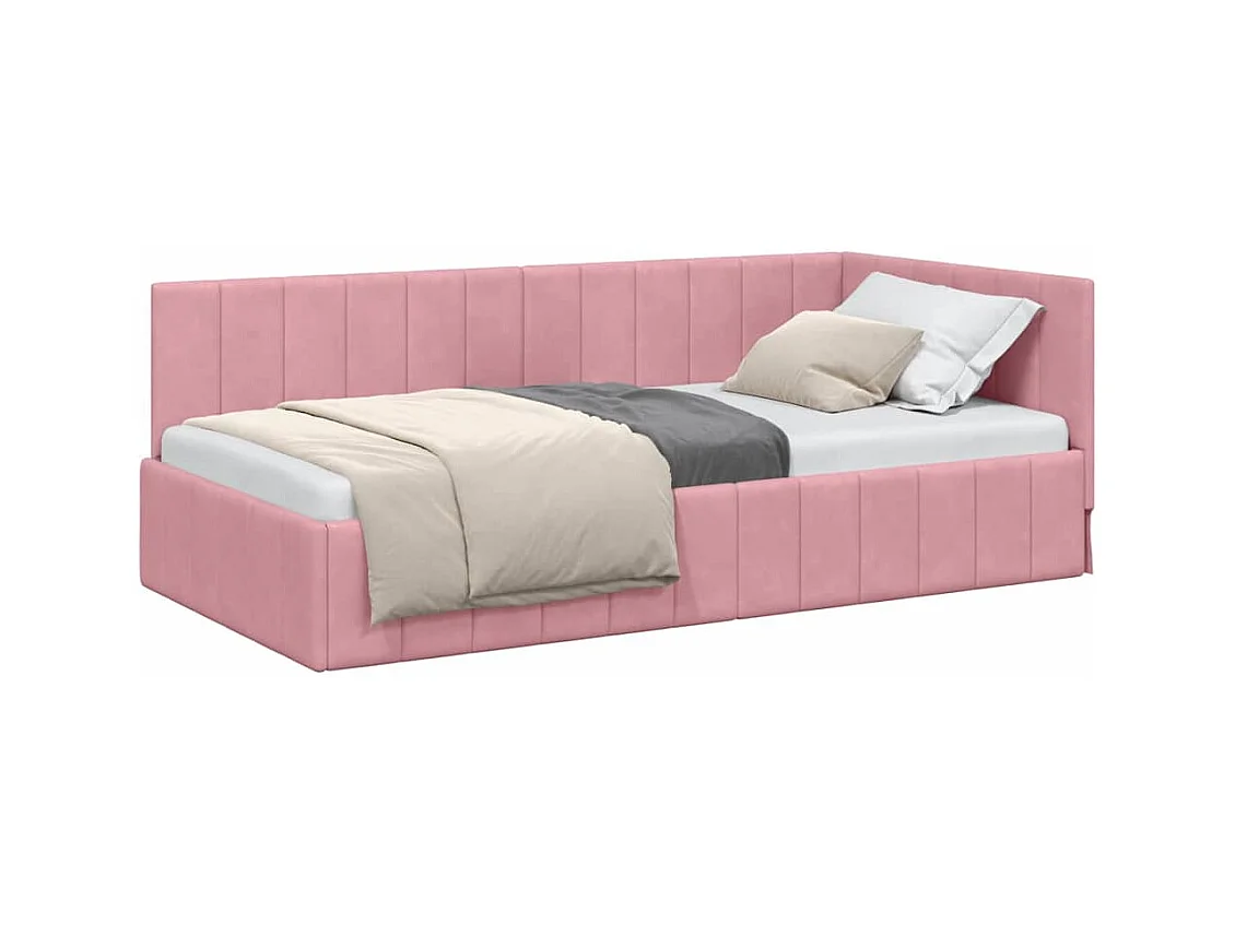 Estrutura de Cama de Canto Rosa 100 x 200 cm Veludo