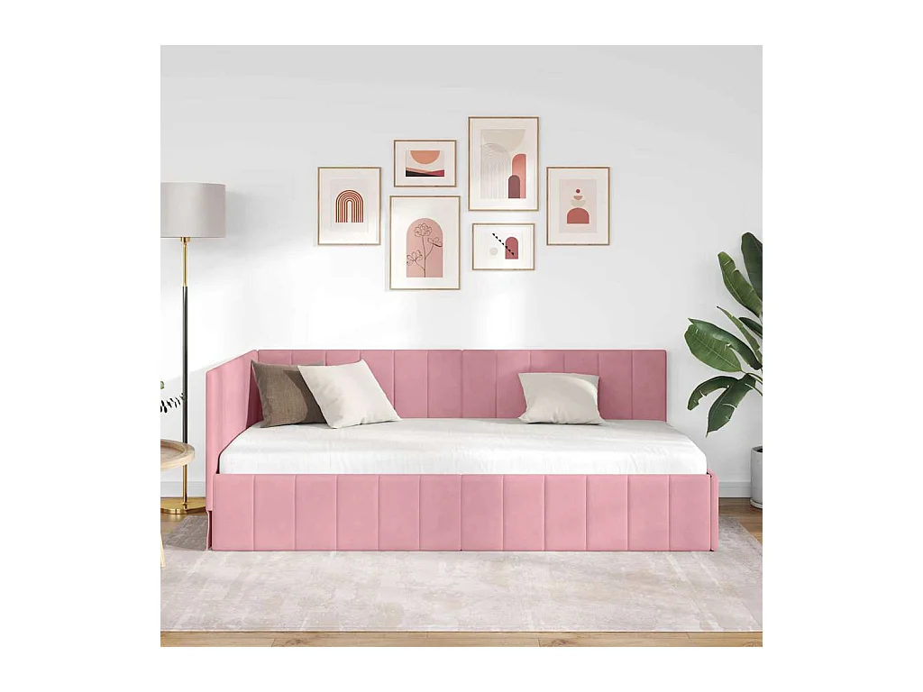 Estrutura de Cama de Canto Rosa 100 x 200 cm Veludo