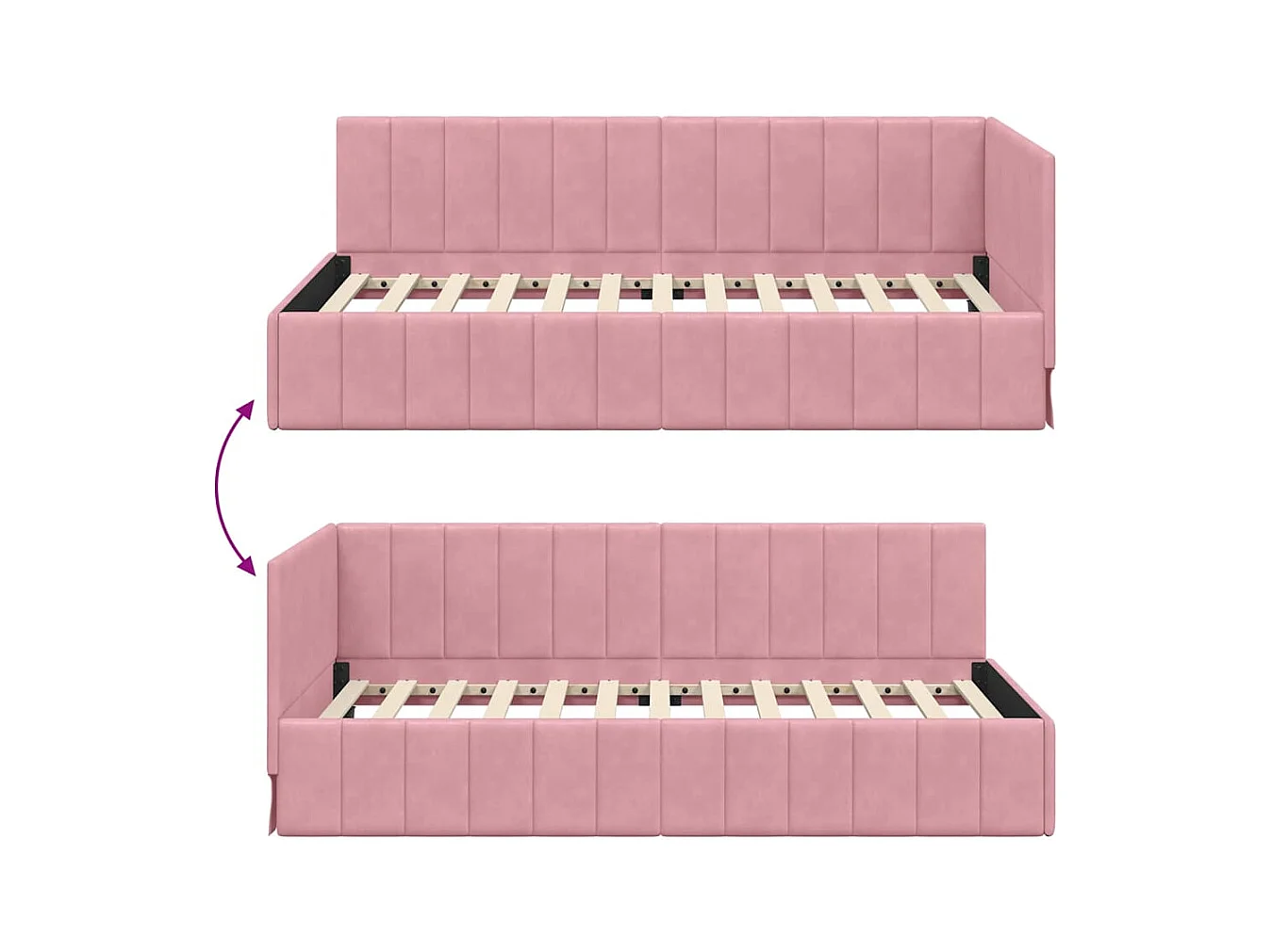 Estrutura de Cama de Canto Rosa 100 x 200 cm Veludo