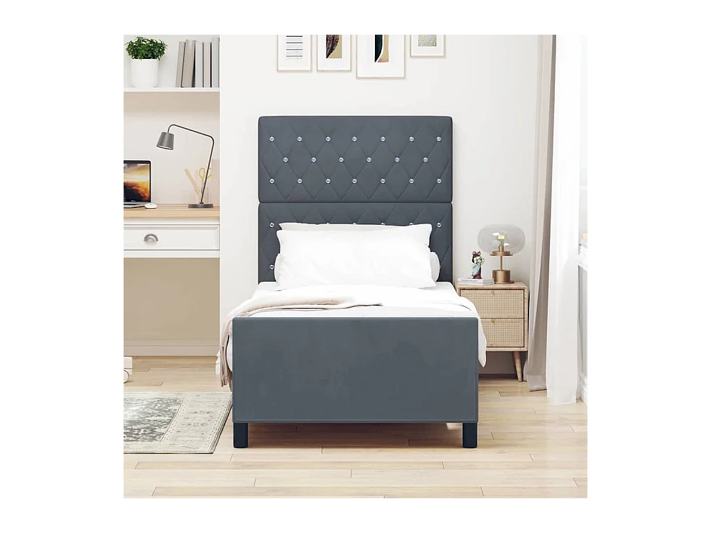 Cadre de lit avec tête de lit Gris foncé 100 x 200 cm Velours