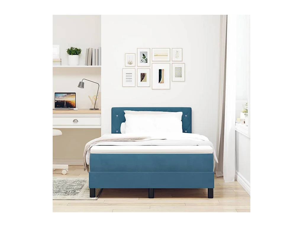Cama tipo Box Spring Azul oscuro 120 x 190 cm Terciopelo