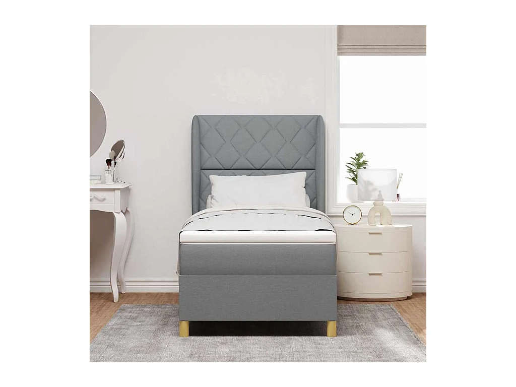 Cama con Somier y Colchón Gris Oscuro 90x190 cm de Tela