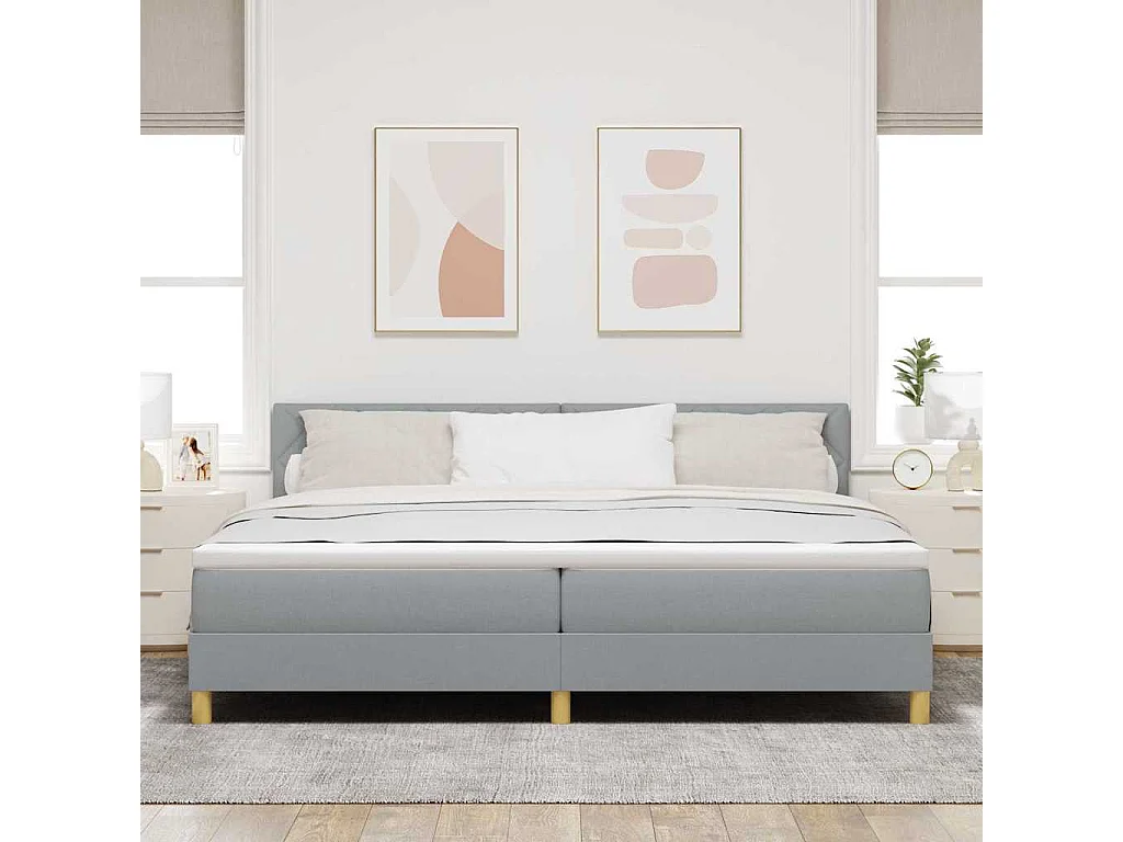 Cadre de lit avec matelas Gris clair 200 x 200 cm tissu