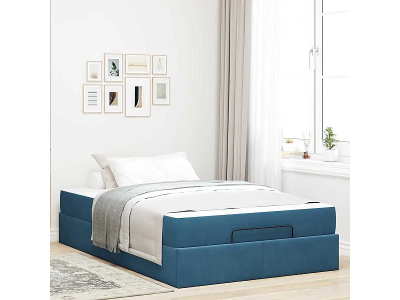 Cadre de lit avec matelas Bleu 120 x 200 cm Velours