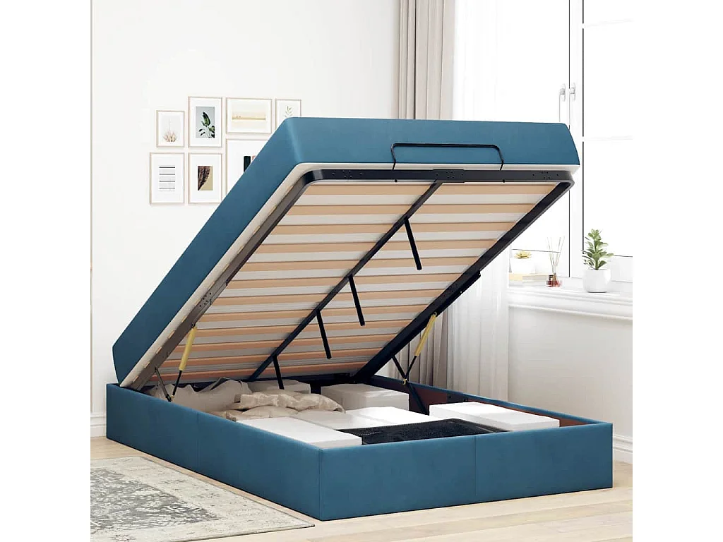 Cadre de lit avec matelas Bleu 120 x 200 cm Velours