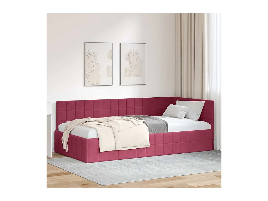 Cadre de lit d'angle Rouge bordeaux 90 x 200 cm Velours