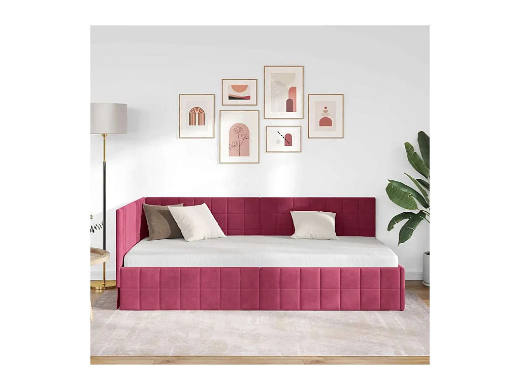Cadre de lit d'angle Rouge bordeaux 90 x 200 cm Velours