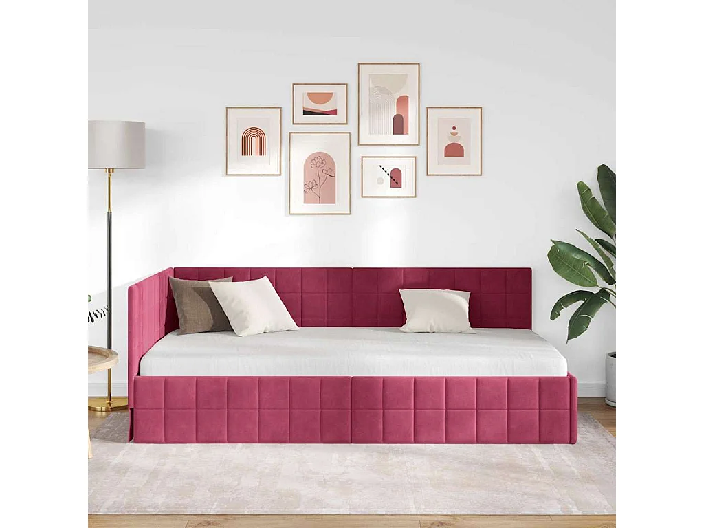 Cadre de lit d'angle Rouge bordeaux 90 x 200 cm Velours