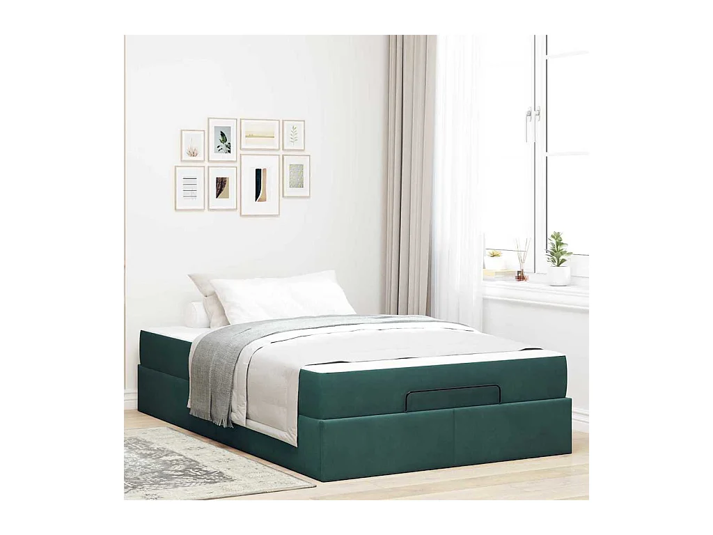 Estrutura da Cama com colchão Verde-escuro 120 x 200 cm Veludo