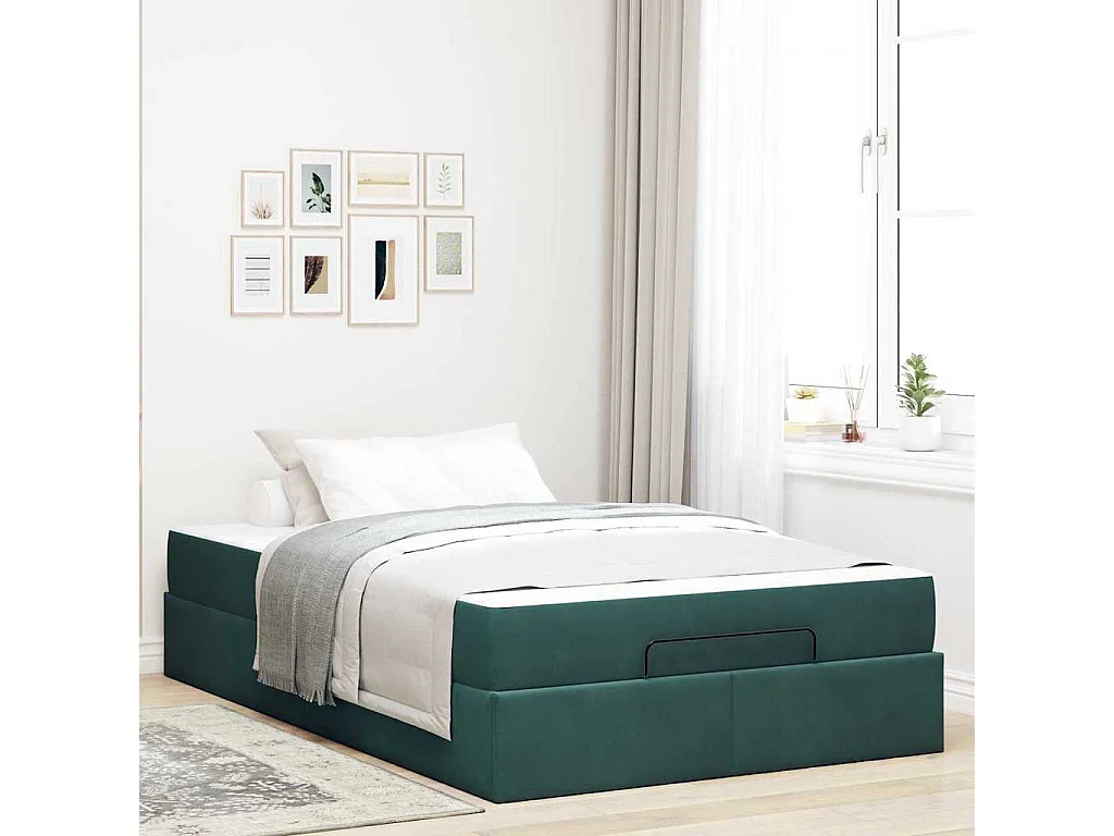 Cadre de lit avec matelas Vert foncé 120 x 200 cm Velours