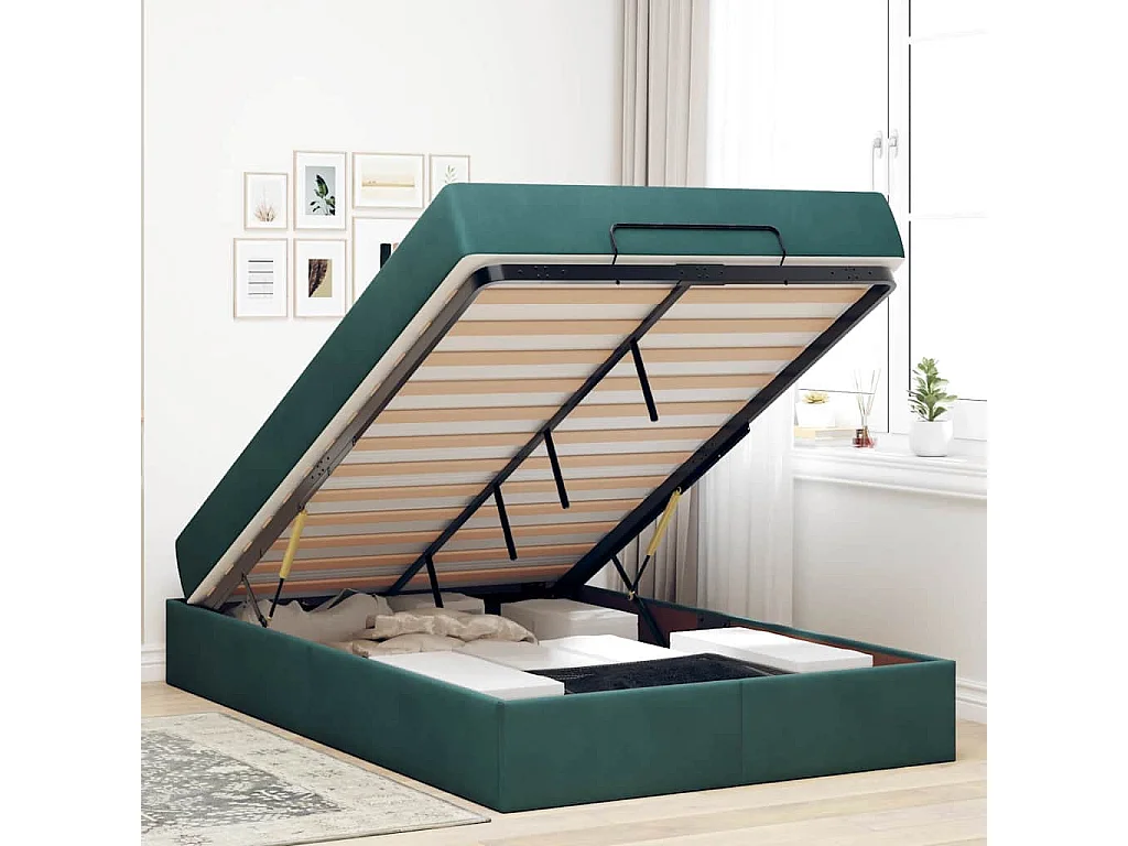 Cadre de lit avec matelas Vert foncé 120 x 200 cm Velours