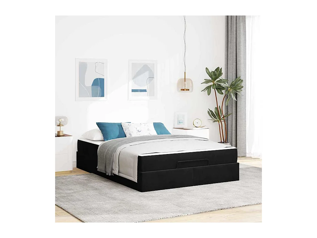 Cadre de lit avec matelas Noir 140 x 200 cm Velours