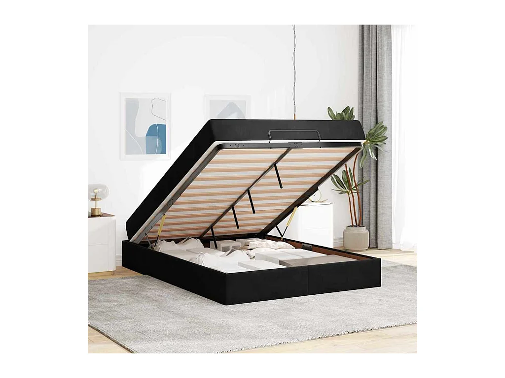 Cadre de lit avec matelas Noir 140 x 200 cm Velours