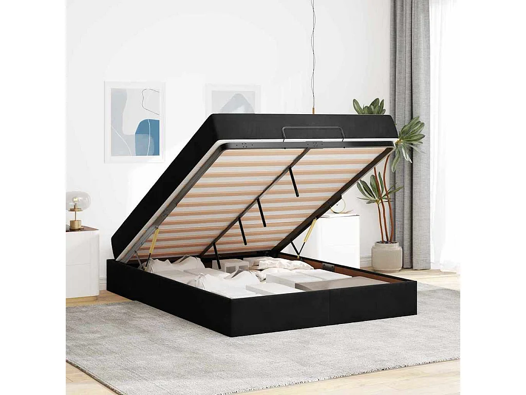 Cadre de lit avec matelas Noir 140 x 200 cm Velours