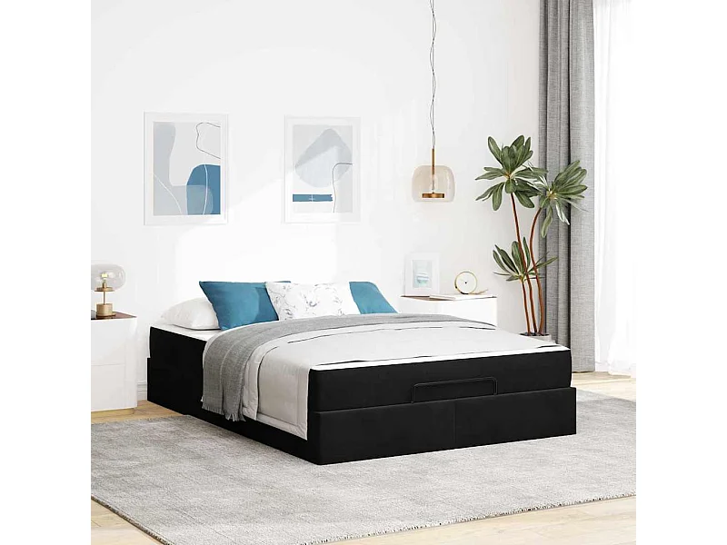 Cadre de lit avec matelas Noir 140 x 200 cm Velours