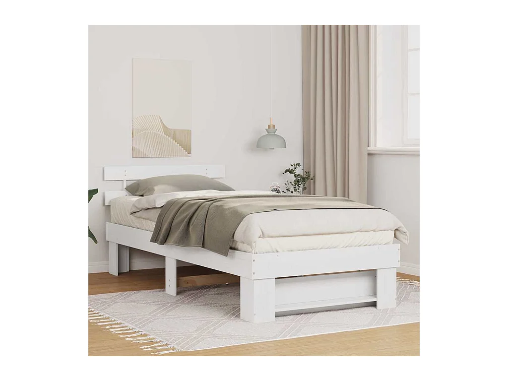 Bedframe met hoofdeinde Wit 90 x 200 cm Massief grenenhout