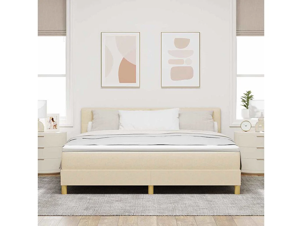 Cadre de lit avec matelas Crème 180 x 200 cm tissu