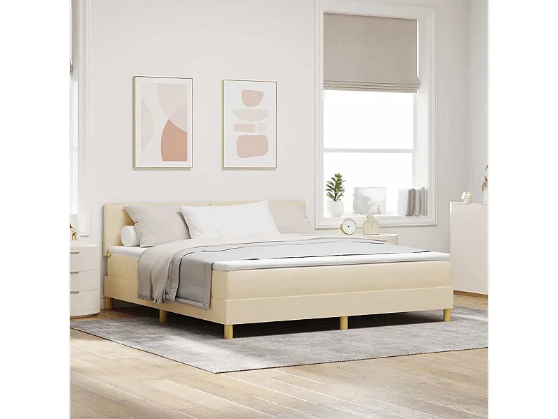 Cadre de lit avec matelas Crème 180 x 200 cm tissu