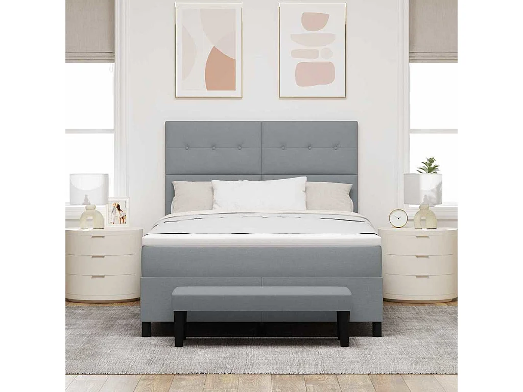 Cadre de lit avec matelas Gris clair 140 x 190 cm tissu