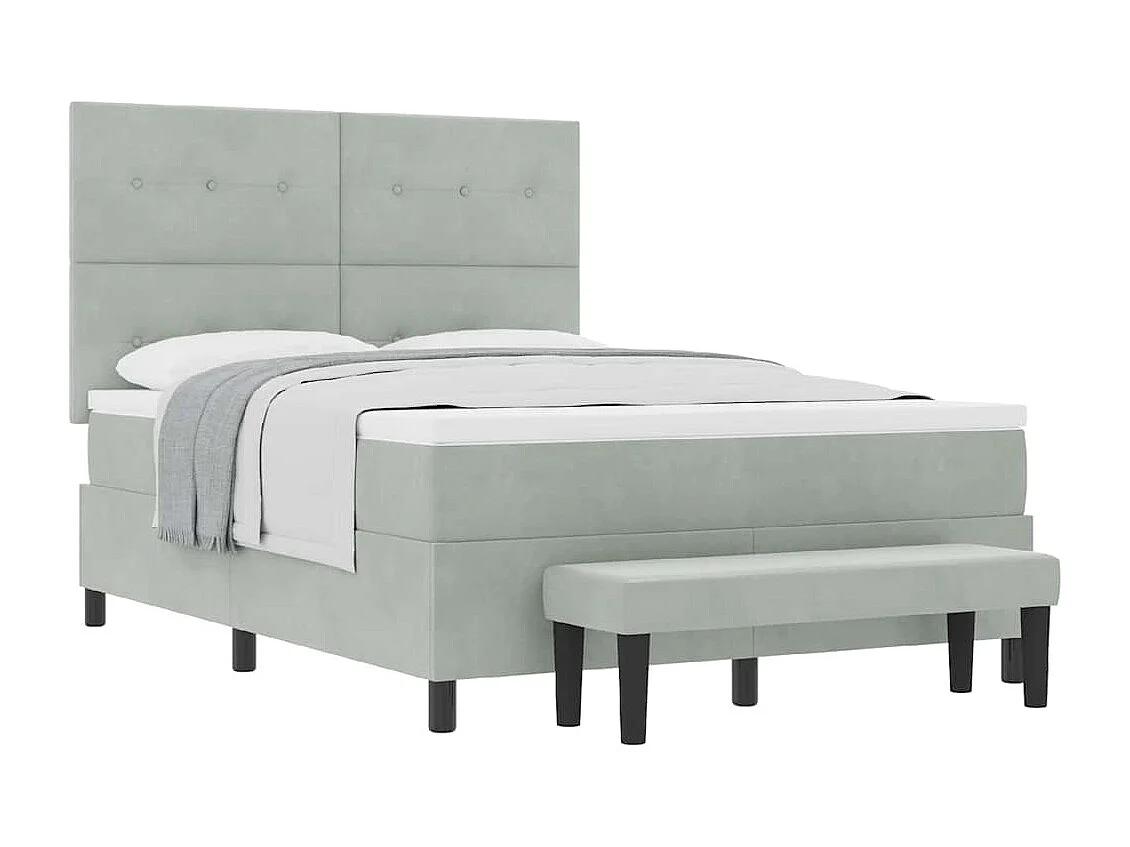 Cama Box com colchão Cinzento-claro 140 x 190 cm Veludo