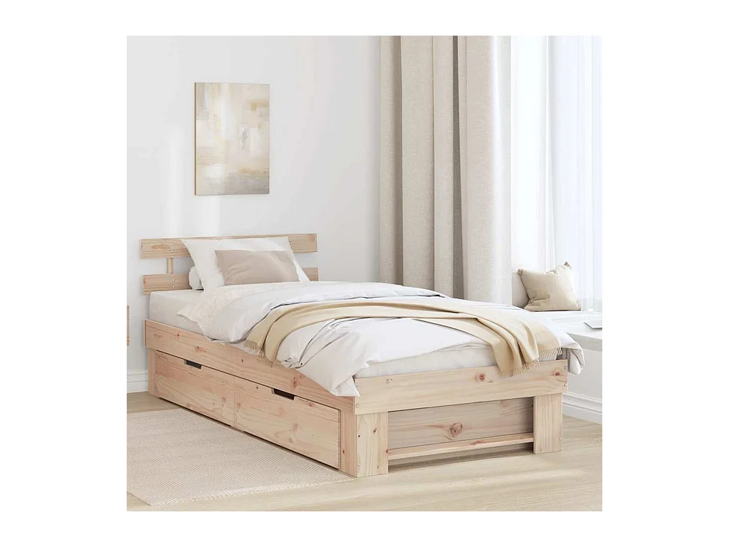 Cadre de lit avec tiroir Marron 75 x 190 cm Bois massif en pin