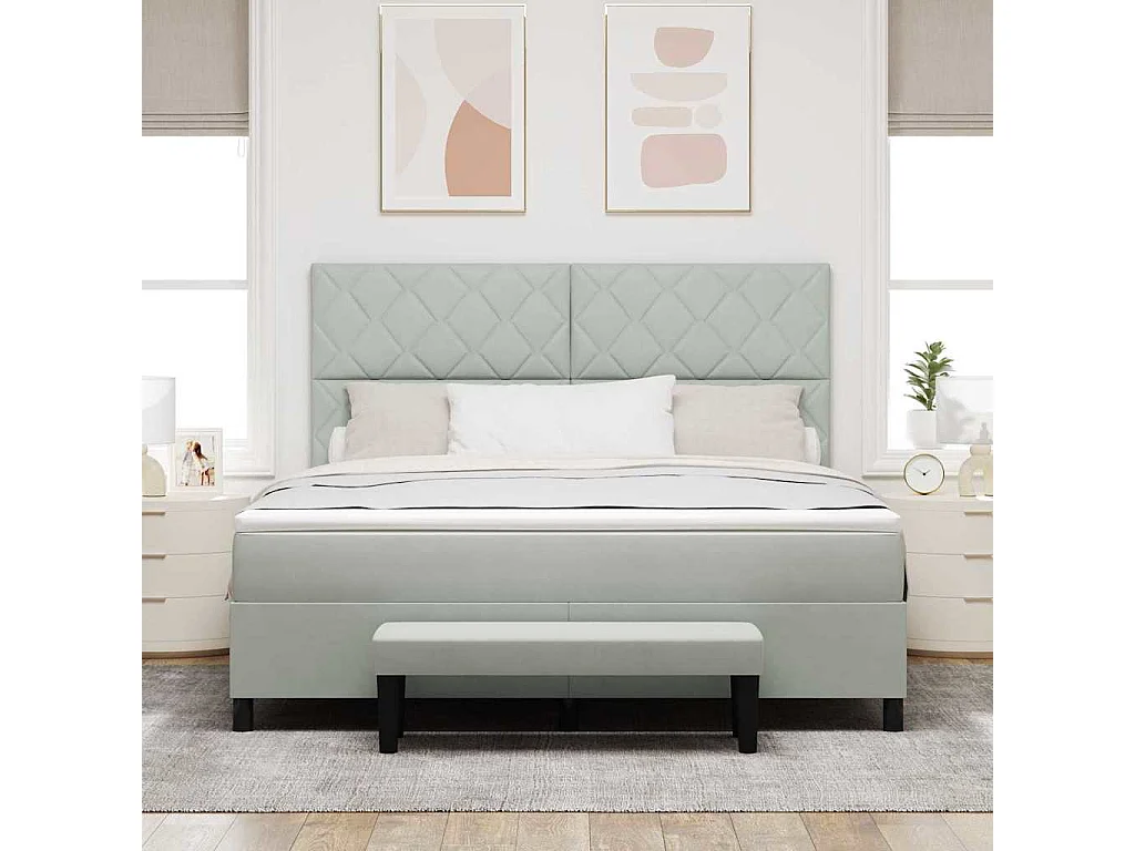 Cama tipo Box Spring Gris claro 180 x 200 cm Terciopelo