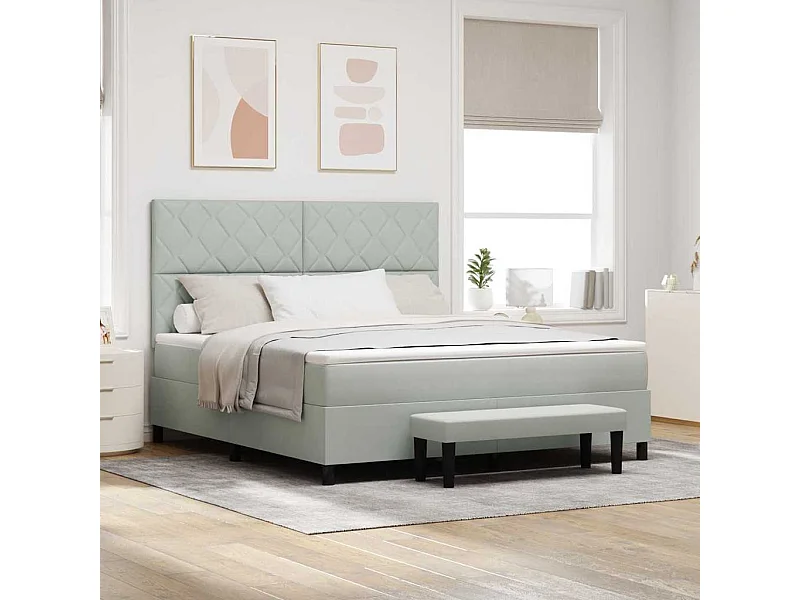 Cama tipo Box Spring Gris claro 180 x 200 cm Terciopelo