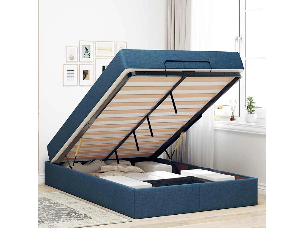 Estructura de cama con colchón Azul 120 x 200 cm tela