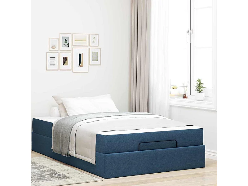 Estructura de cama con colchón Azul 120 x 200 cm tela