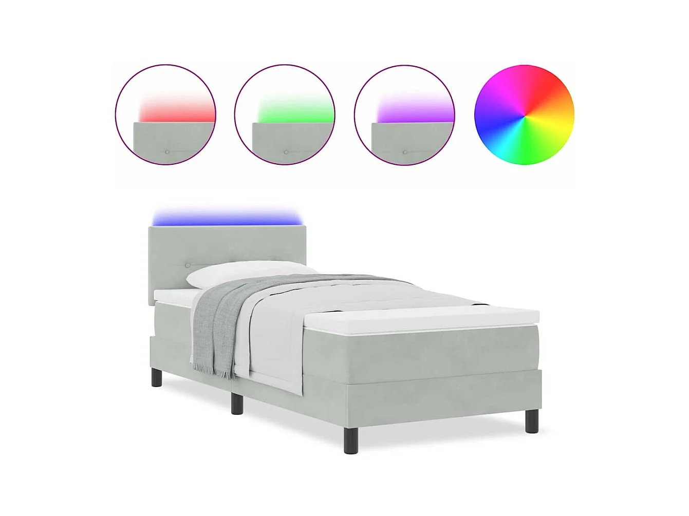 Cama Box com colchão Cinzento-claro 90 x 190 cm Veludo