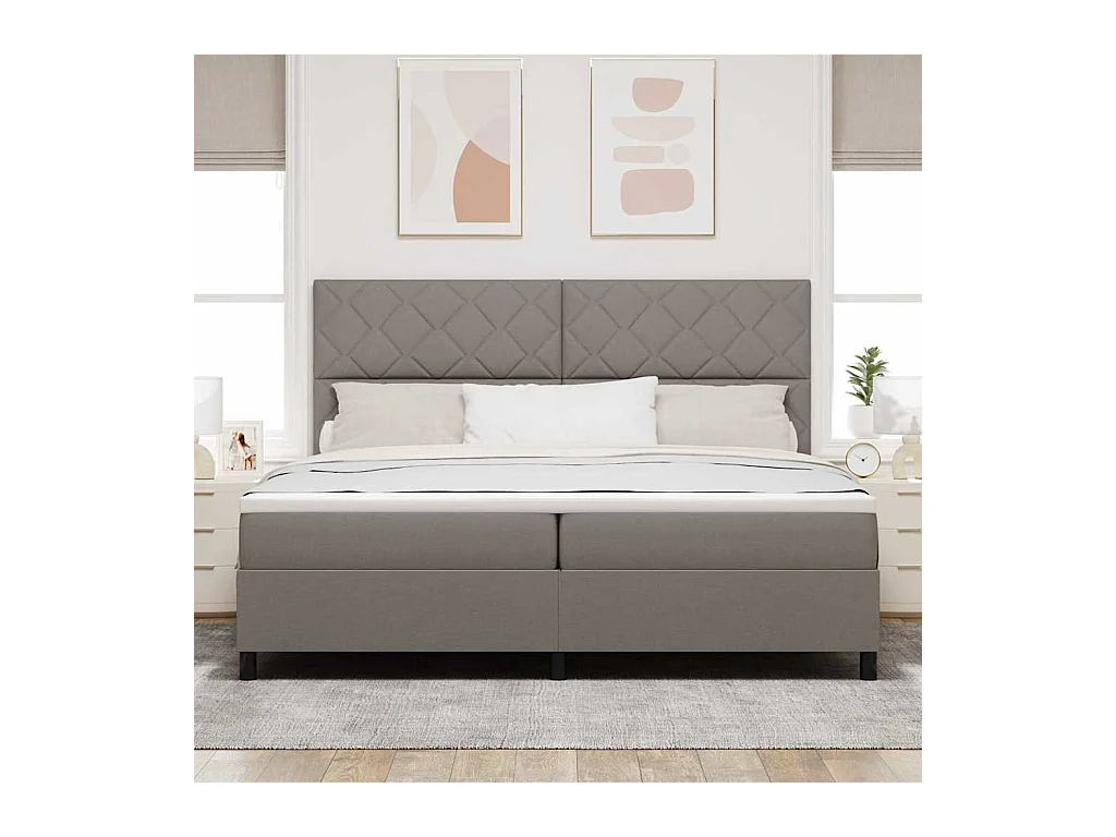 Cadre de lit avec matelas Taupe 200 x 200 cm tissu