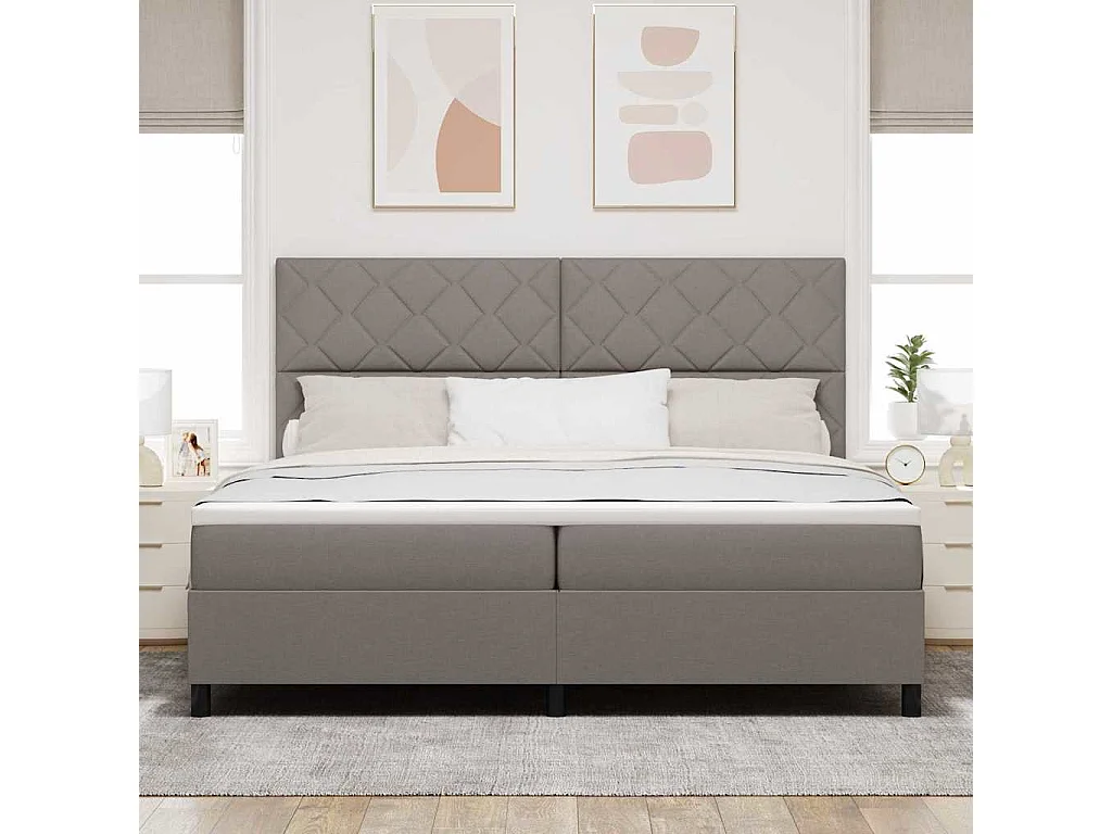 Cadre de lit avec matelas Taupe 200 x 200 cm tissu