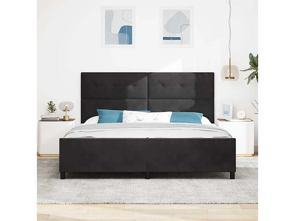 Cadre de lit avec tête de lit Noir 200 x 200 cm Velours