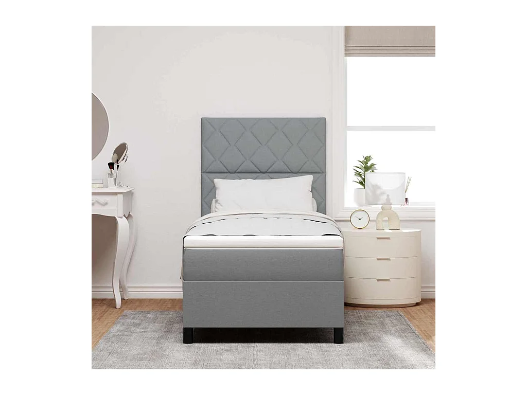 Cadre de lit avec matelas Gris clair 100 x 200 cm tissu